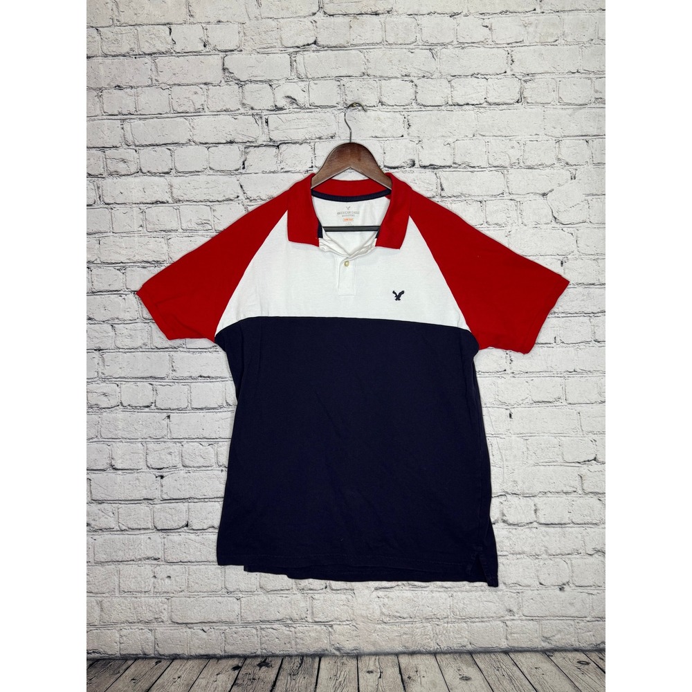 American Eagle Outfitters Mens Polo Shirt Red White Blue Classic Fit L